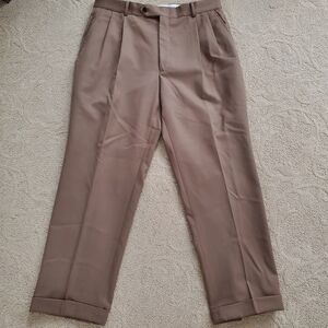 Mens Nautica 36x30 Brown Khaki Wool Cuffed Dress Pants Pleated